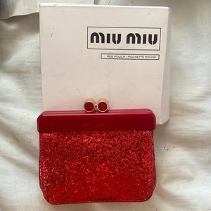 Miu Miu Red Sparkle Pouch Coin Purse in original box
